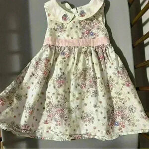 Vintage 12 month baby girl embroidered flower dress with pink bow tie